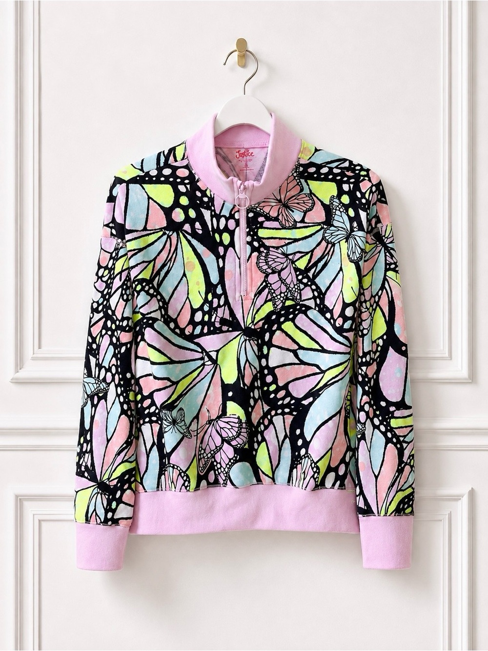 Justice Sweatshirt Fleece Color Full Mock Neck Half-Zip Long Sleeve Stretch